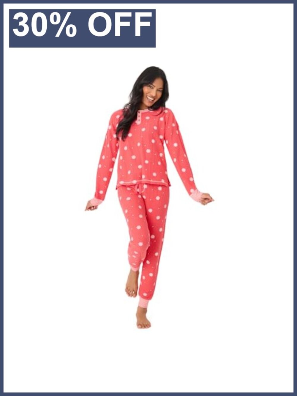 Thermal Long Sleeve Top and Jogger Pajama Set 2-Piece Snowflake Print